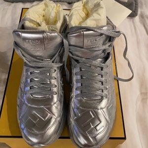 Fendi brand new silver hi-tops in box.